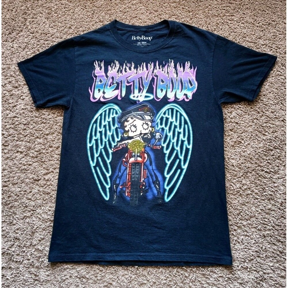 Betty Boop T-Shirt Women's Size XS Biker Graphic Print Black Shirt
